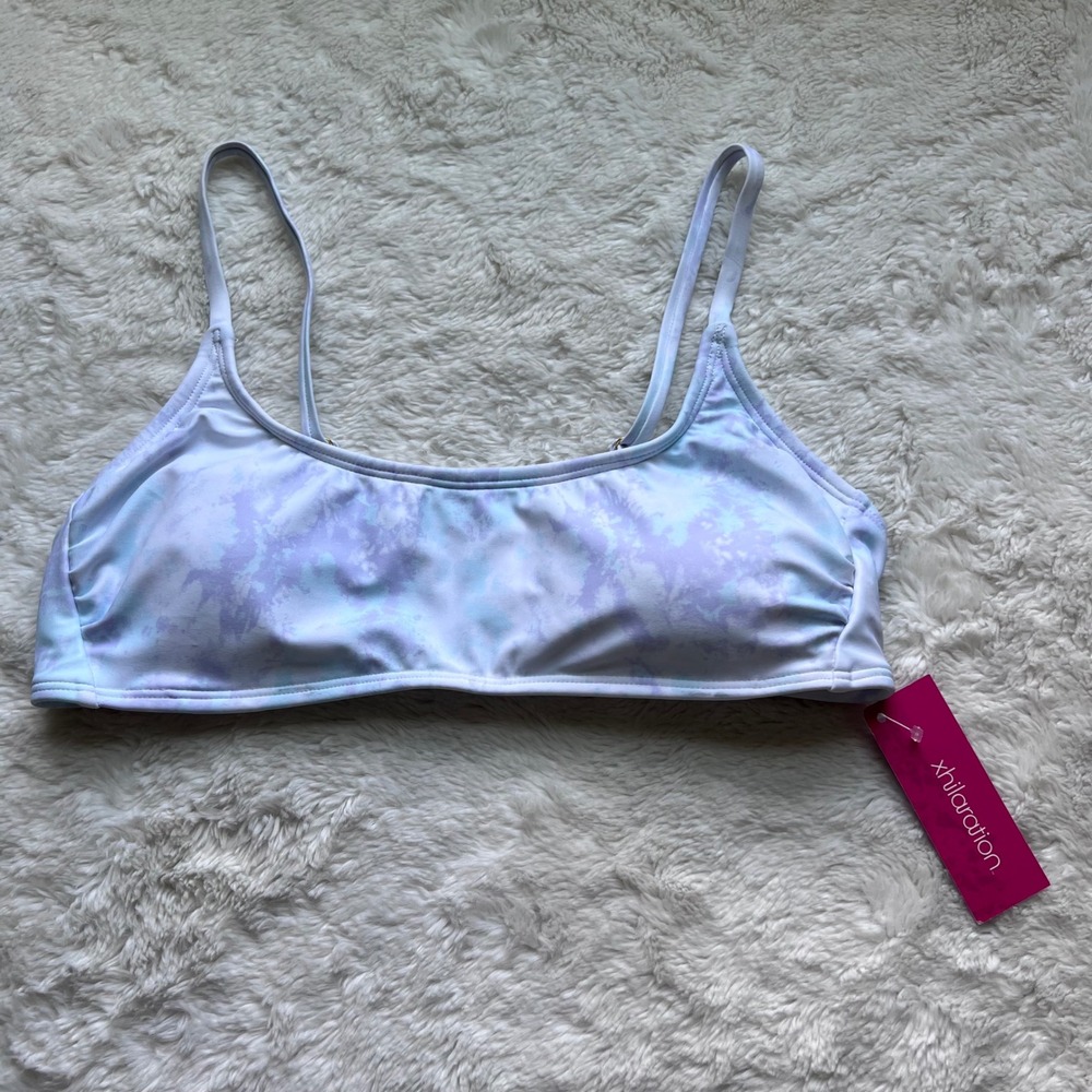 Xhilaration Womens Tie Dye Bikini Top Purple‎ Blue Marble Scoop Neck Size M NEW